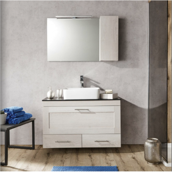 FURNIBATH E3/061 ΜΕΛΑΜΙΝΗ ΣΕΤ ΕΠΙΠΛΟ ΜΠΑΝΙΟΥ 398 59x60x45cm ΜΕ ΚΑΘΡΕΦΤΗ-ΝΤΟΥΛΑΠΙ 65x61.5x14cm ΜΕ ΦΩΤΙΣΤΙΚΟ 50cm ΚΑΙ ΝΙΠΤΗΡΑ ΛΕΥΚΟ 48x14x37cm