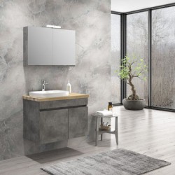 FURNIBATH F1/101 ΜΕΛΑΜΙΝΗ ΣΕΤ ΕΠΙΠΛΟ ΜΠΑΝΙΟΥ 7743 99x55x45cm ΜΕ ΠΑΓΚΟ ΠΕΥΚΟΥ ΜΕ ΚΑΘΡΕΦΤΗ-ΦΩΤΙΣΤΙΚΟ 100x55x14cm ΚΑΙ ΝΙΠΤΗΡΑ ΛΕΥΚΟ 101x2x47cm