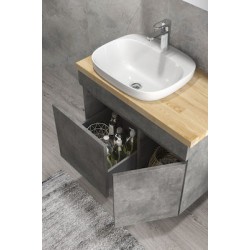 FURNIBATH F2/081 ΜΕΛΑΜΙΝΗ ΣΕΤ ΕΠΙΠΛΟ ΜΠΑΝΙΟΥ 7743 79x55x45cm ΜΕ ΠΑΓΚΟ ΠΕΥΚΟΥ ΜΕ ΚΑΘΡΕΦΤΗ-ΦΩΤΙΣΤΙΚΟ 75x55x14cm ΚΑΙ ΝΙΠΤΗΡΑ ΛΕΥΚΟ 50x15.5x43cm