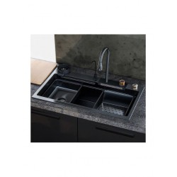 Sanitec Ένθετος Νεροχύτης Αριστερός Inox με Μπαταρία Μ80xΠ45cm Μαύρος